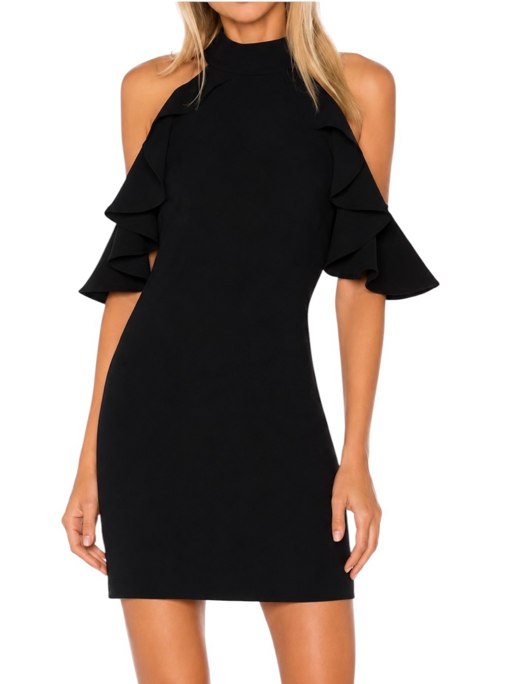 NWT Amanda Uprichard Haven Open Shoulder Ruffle Dress In Black Size S
